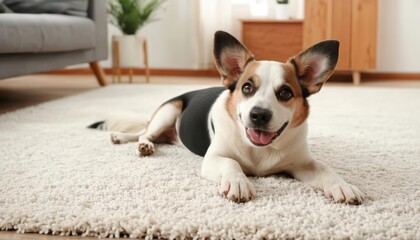  Happy dog enjoying cozy living room