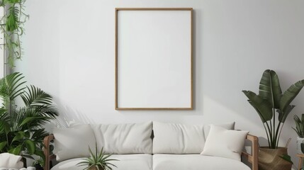 Minimalist Living Room Interior Design with White Sofa and Plants
