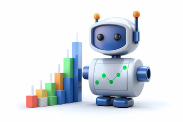 Obraz premium 3D Icon as AI trading bot and stock exchange concept as An AI trading bot icon paired with a stock exchange representing the automated trading capabilities of AI in financial markets perfect for isola