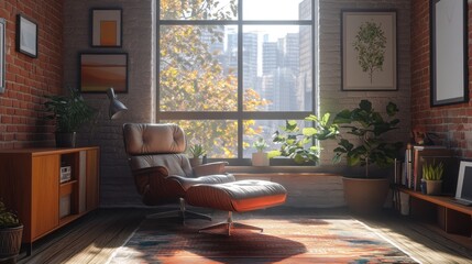 Fototapeta premium Modern Living Room with a City View