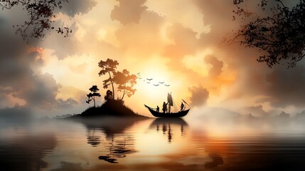 37 Ghostly pirate crew, returning to their cursed treasure, eerie island, Watercolor style