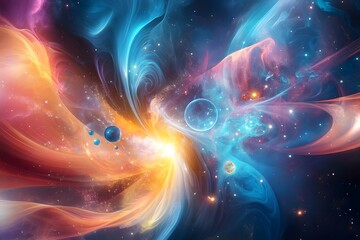 Cosmic Nebula with Stars and Planets.