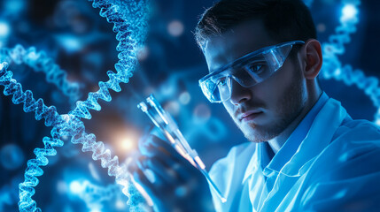 Medical researcher studying genetic mutations biotechnology