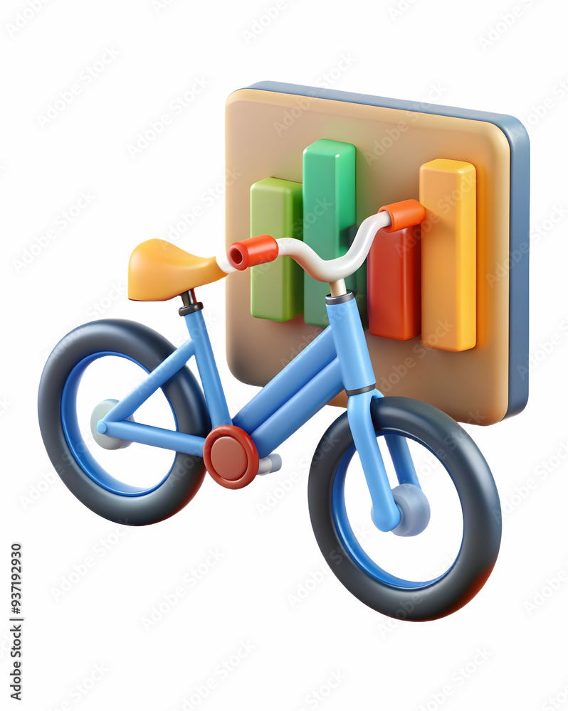 Wall mural 3d icon as electric bicycle and business chart concept as an electric bicycle paired with a business