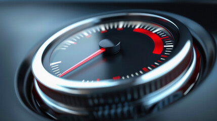 Close-up of a speedometer with a sleek design, showcasing a black background and vibrant red accents for modern vehicle interiors.