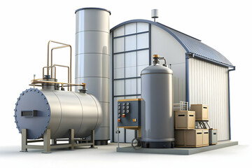 Obraz premium 3D Icon as Electric boiler and industrial warehouse concept as An electric boiler paired with an industrial warehouse representing the use of eco friendly heating in manufacturing ideal for clean and 