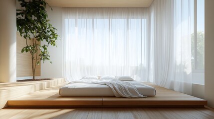 modern minimalist bedroom with large windows , minimalist interior design , peaceful bedroom , bedroom ideas