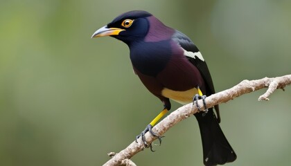 Fototapeta premium Vibrant bird perched on branch ready for flight