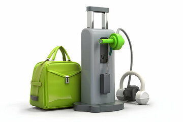 3D Icon as Electric car charging station and server concept as An electric car charging station paired with a server symbolizing the synergy of renewable transportation and IT infrastructure perfect f