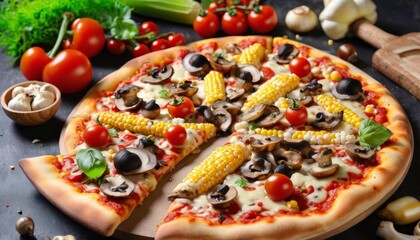  Deliciously fresh pizza with a variety of toppings