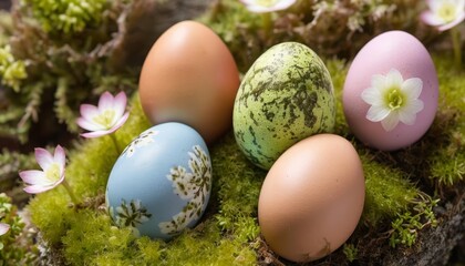  Eggcellent Easter decorations on a mossy rock