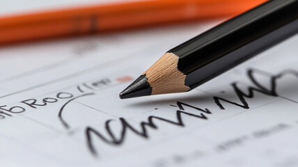 A close-up view of a sharpened pencil creating bold strokes on crisp white paper during a creative brainstorming session