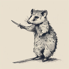 A mouse holding a knife in its paw