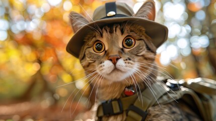 Detective inspector cat with hat cute little  