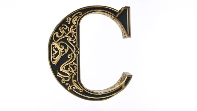 Decorative Letter C With Intricate Gold Detailing on Black Background Generative AI