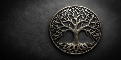 Silver Tree of Life Symbol on Black Background, tree of life, symbol, spiritual, nature