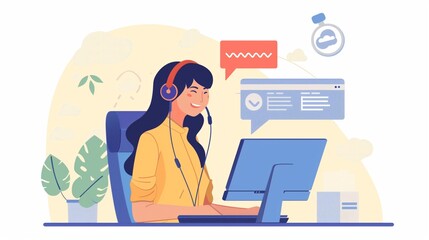 Call center, profile and woman with headset, support and communication in office with pride. Happy, female person and telemarketing agent for deal, consulting and smile for customer service at desk