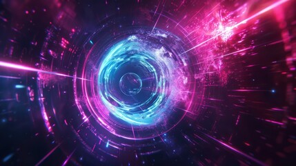 Obraz premium Abstract Neon Tunnel with Glowing Lines and Stars