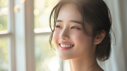 Beautiful Woman Smiling With Window Light