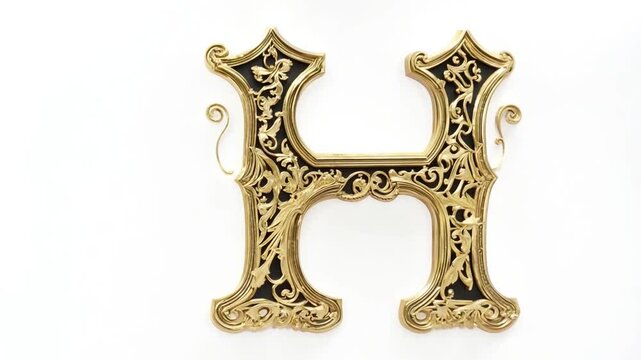 Ornate Golden Letter H With Intricate Design Against White Backdrop Generative AI