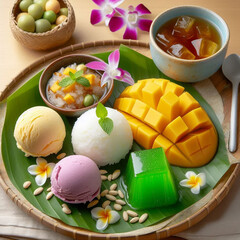 Delicious Thai Desserts on a Wooden Table