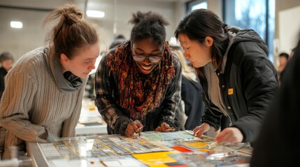 Diverse Group of Students Collaborating on a Project with a Map and Markers
