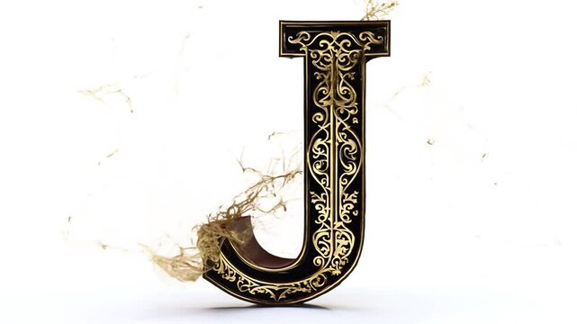 Elaborately Designed Letter J With Golden Embellishments and Dust Generative AI