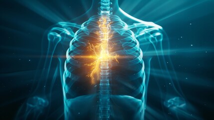 Human Skeleton Ribcage with Glowing Nerves