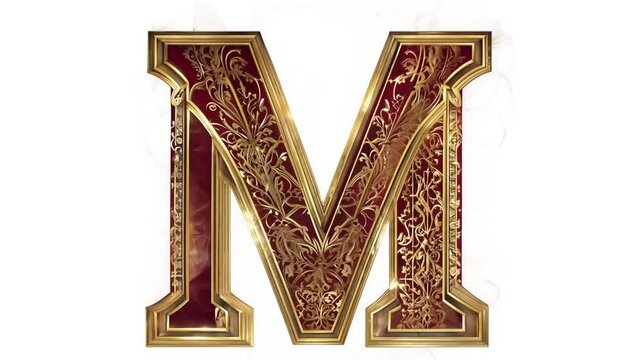 Decorative Golden Letter M With Intricate Floral Design Generative AI