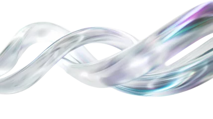 white 3d wave crystal glass holographic effect isolated on transparent background