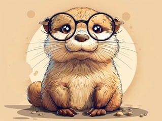 Cute Cartoon Otter Wearing Round Glasses