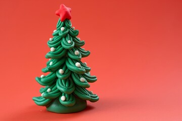 Christmas tree polymer clay isolate on red background