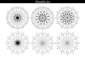 luxury black and white islamic indian mandala design set. meditation round silhouette meditation, wedding, tattoo mandala backgrounds.