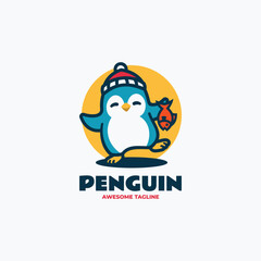 Vector Logo Illustration Penguin Mascot Cartoon Style.
