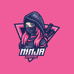 Vector Logo Illustration Ninja Girl E- Sport and Sport Style. © Artnivora