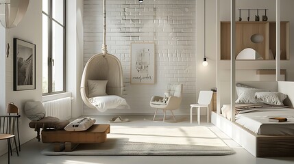 Minimalist children's room with stylish decor and functional furniture