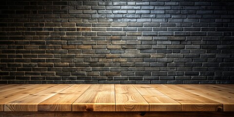Wood Tabletop Against Brick Wall Background, Tabletop, Brick, Background , Texture