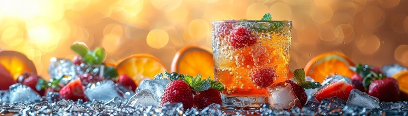 Refreshing Summer Drink with Orange  Strawberry  and Raspberry