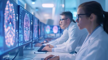 Scientists Analyzing Data on Computers in Lab