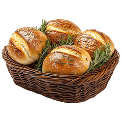 Freshly baked bread rolls garnished with herbs, perfect for enhancing any meal or bakery theme