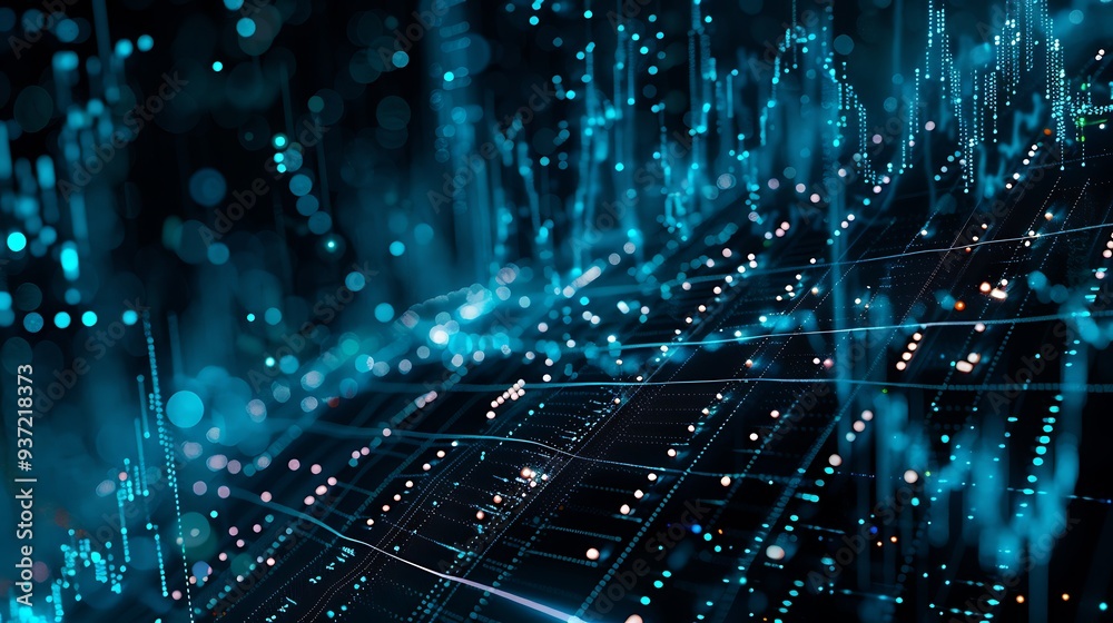 Poster abstract digital network with lines and points connected, representing information flow and futurist