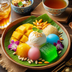 Delicious Thai Desserts on a Wooden Table