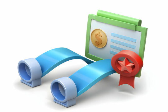 3D Icon as Stretch band and stock certificate concept as A stretch band and a stock certificate representing flexibility training and financial investment perfect for isolated vector designs on a clea