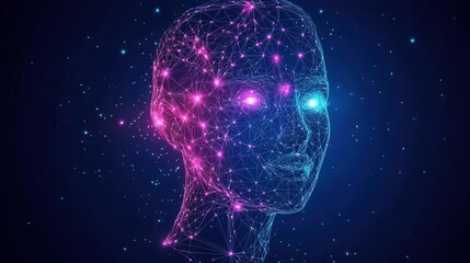 A futuristic digital head illuminated by colorful lights, representing advanced technology and artificial intelligence