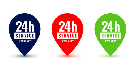 set of 24 hours open service concept label with pointer design