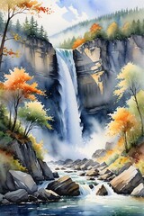 waterfall in autumn forest