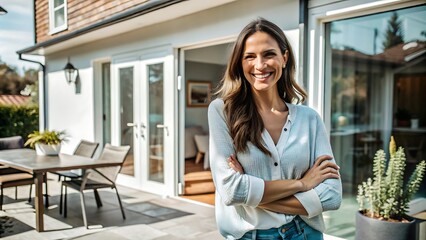 Confident Woman Standing in Front of Her Home.