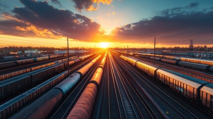 Fototapeta premium Train Tracks at Sunset