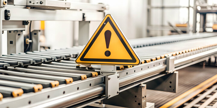 3D Icon as Warning sign and conveyor belt concept as A warning sign paired with a conveyor belt representing the importance of safety alerts in manufacturing environments perfect for isolated vector d