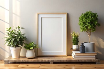 Minimalist Home Decor with Plants and Wooden Shelf.